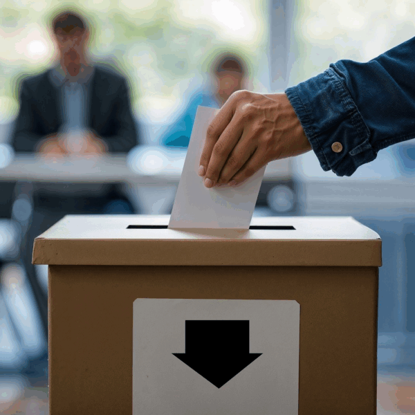 Wahlunterlagen werden in eine Wahlunterlage eingeworfen.